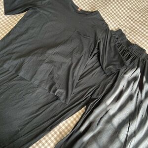 Lunya Organic Pima Cotton Black Wide-Leg Flowy Lounge Set